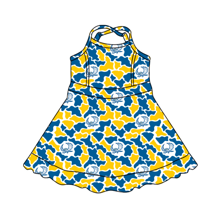 MOQ 5 pcs sleeveless straps owl camo girls team athletic dress