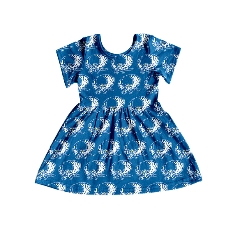 MOQ 5 short sleeves blue owl kids girls team dresses