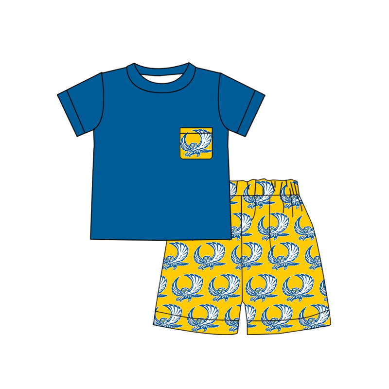 MOQ 5 pcs owl short sleeves top shorts boys team clothes