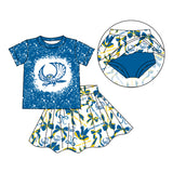MOQ 5 pcs owl bleached top skorts kids girls team outfits