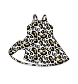 MOQ 5 pcs sleeveless straps leopard girls team athletic dress