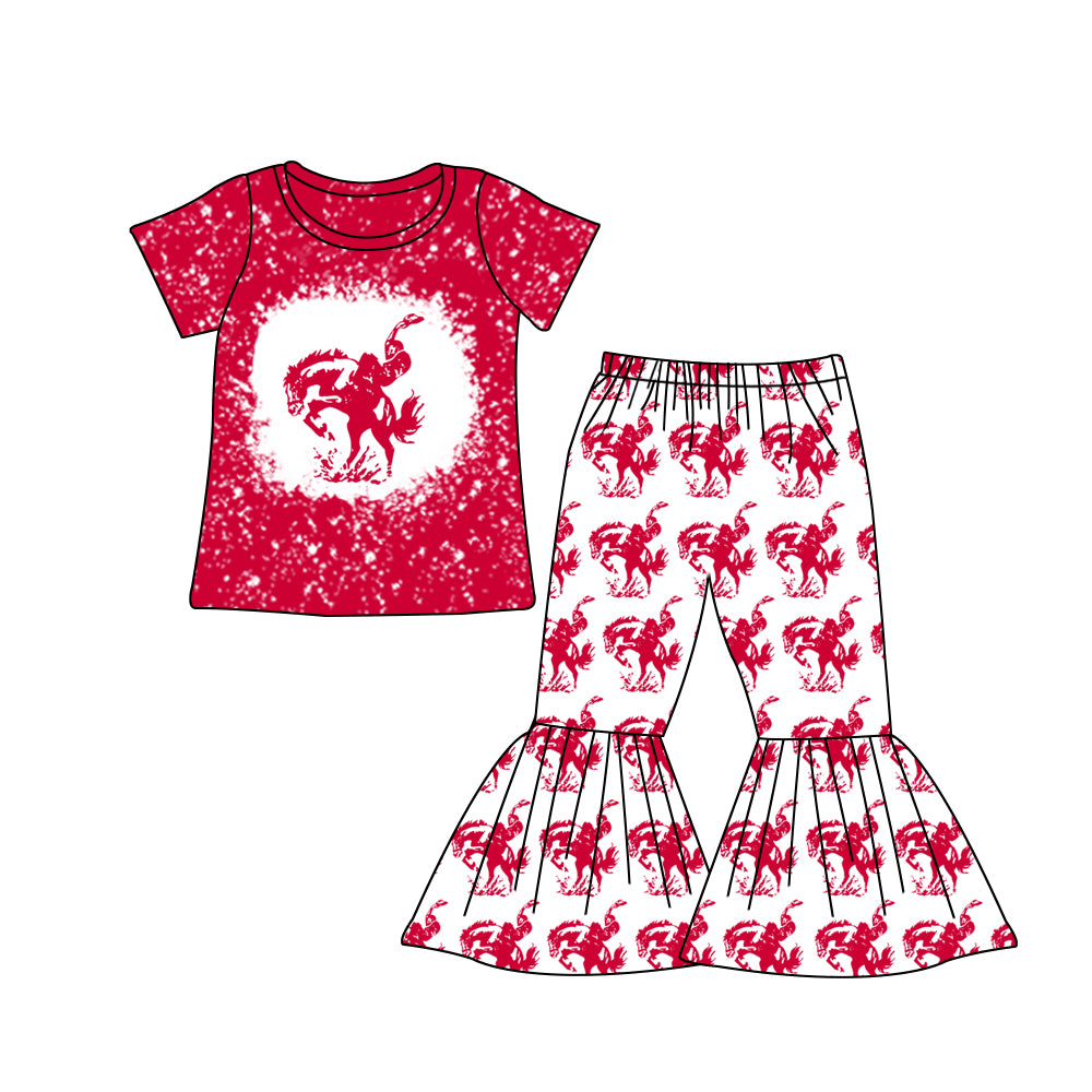MOQ 5 bleached top red bell bottom pants girls team outfits