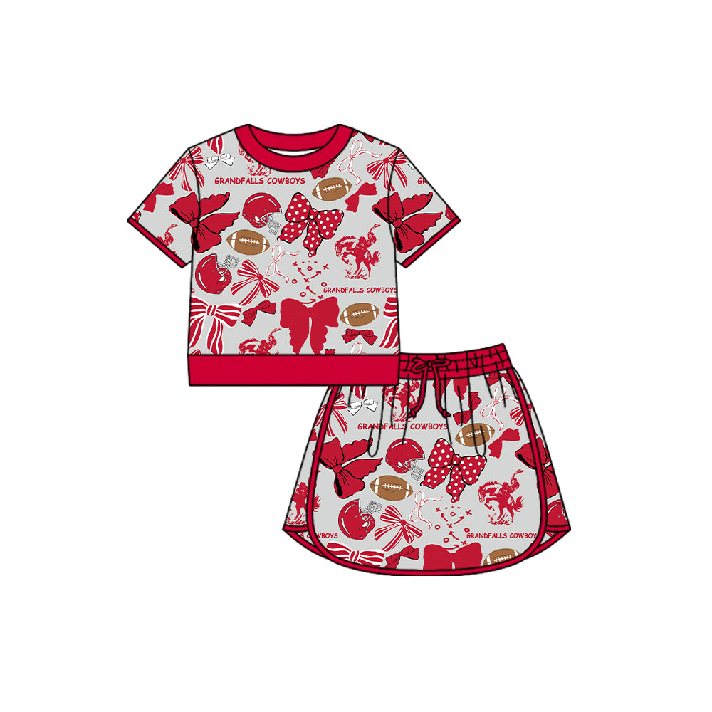 MOQ 5 pcs red bow football girls team active skirt set