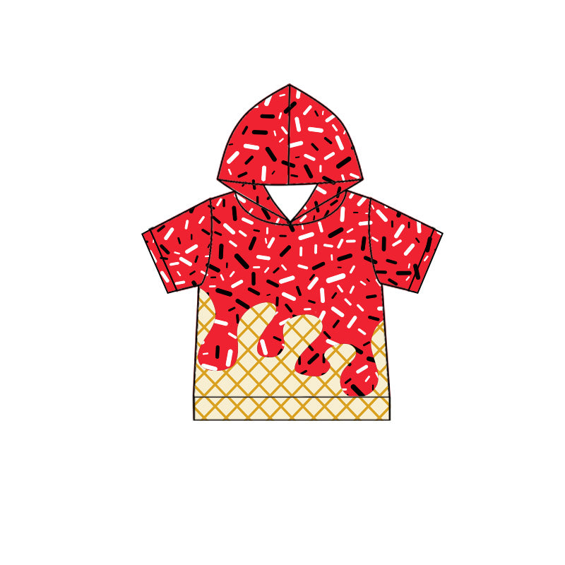 MOQ 5 pcs red ice cream sprinkle kids boys summer hoodie