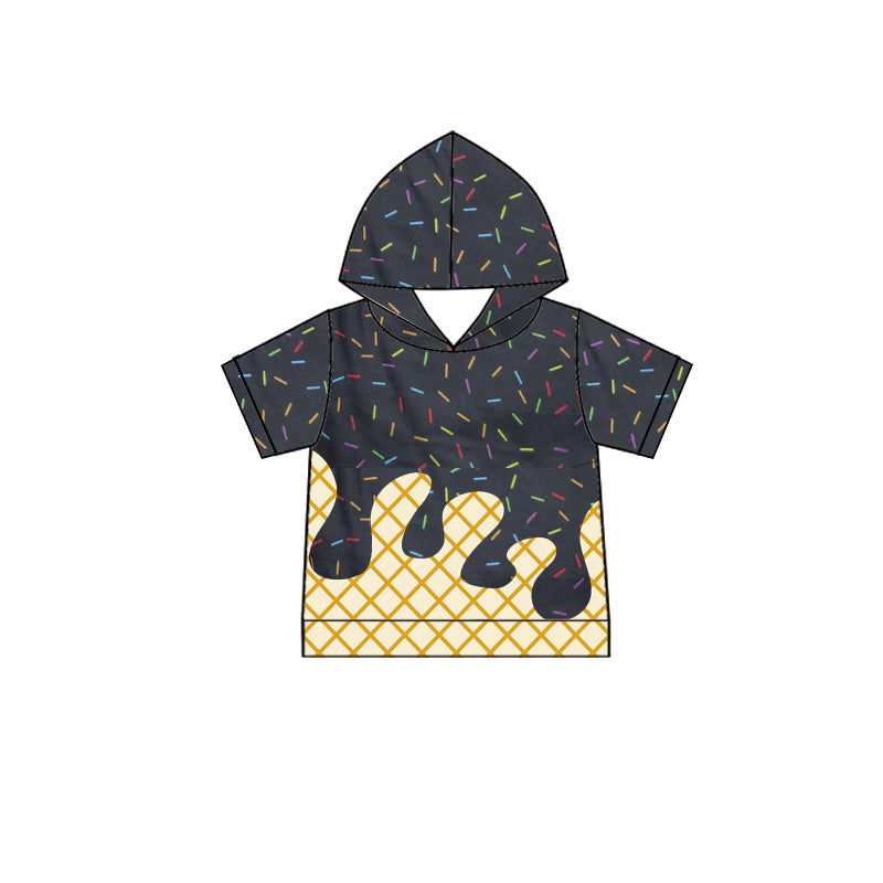 MOQ 5 pcs black ice cream sprinkle kids boys summer hoodie
