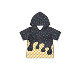 MOQ 5 pcs black ice cream sprinkle kids boys summer hoodie