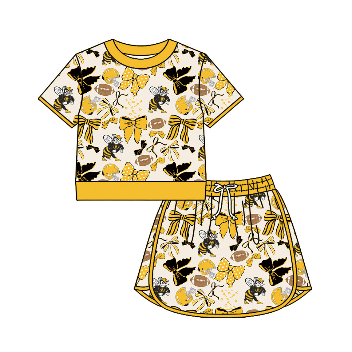 MOQ 5 pcs G yellow bow football girls team active skirt set