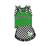 MOQ 5 pcs E sleeveless plaid bow top shorts girls team outfits