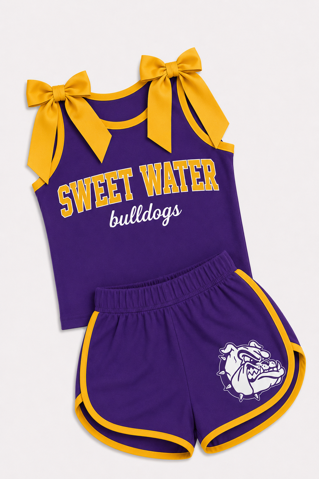 MOQ 5 pcs purple sleeveless bow top dog shorts girls team outfits