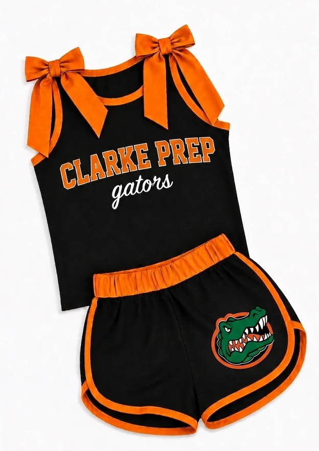 custom MOQ 5 pcs orange bow black crocodile girl team outfits