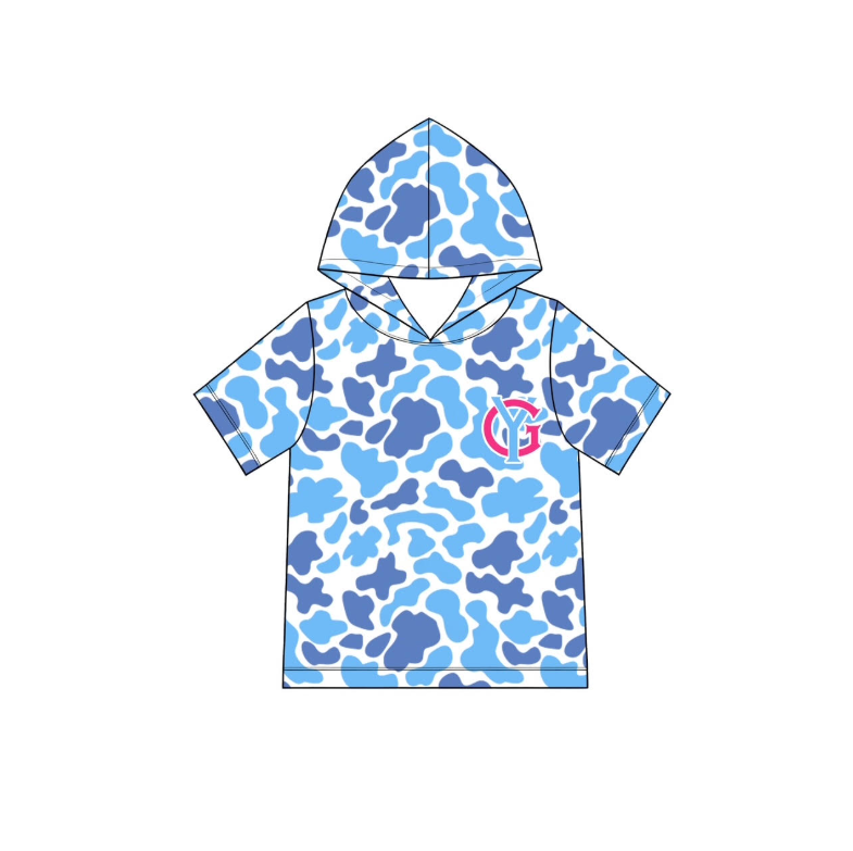 MOQ 5 pcs light blue Y G camo short sleeves boys team hoodie