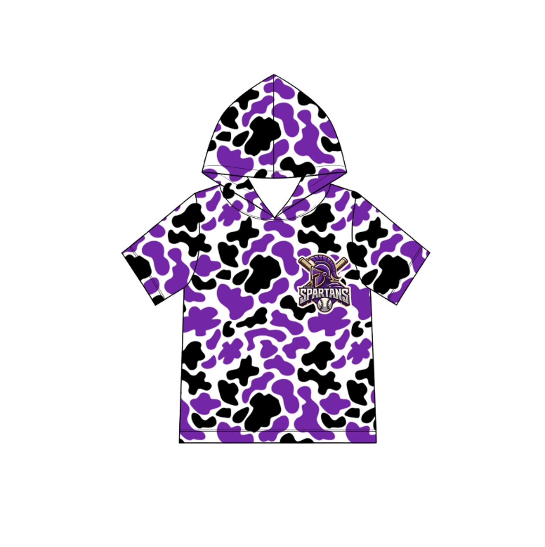 MOQ 5 pcs purple black camo short sleeves boys team hoodie