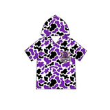 MOQ 5 pcs purple black camo short sleeves boys team hoodie
