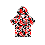 MOQ 5 pcs red black camo short sleeves boys team hoodie