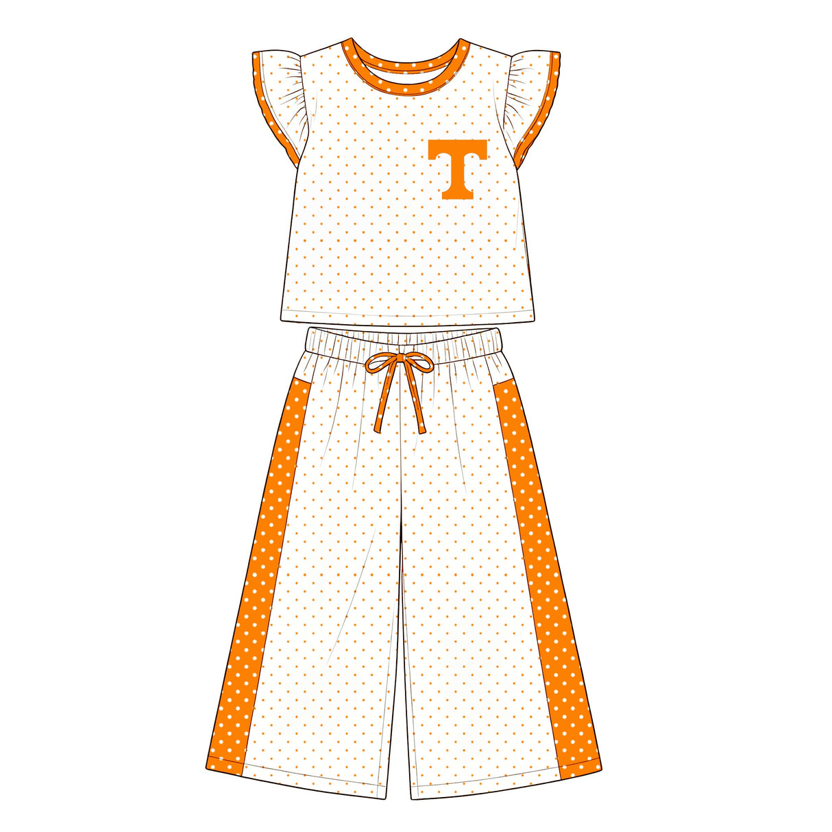 MOQ 5 flutter sleeves orange T polka dots girls team outfits