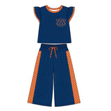 MOQ 5 flutter sleeves orange A U polka dots girls team outfits