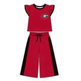 MOQ 5 flutter sleeves Red G polka dots girls team outfits