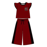 MOQ 5 flutter sleeves maroon C polka dots girls team outfits