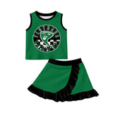 MOQ 5 sets sleeveless green top skirt girls team cheer active set