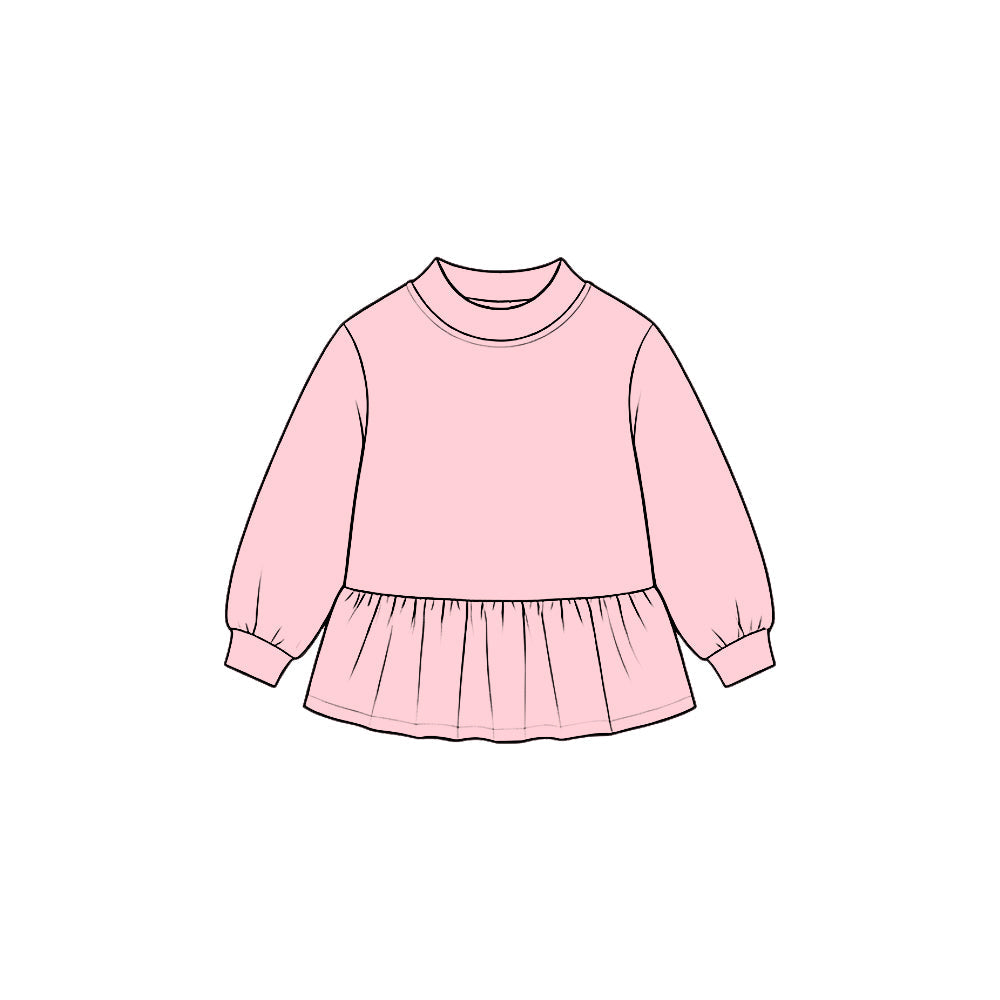 MOQ 5 pcs pink long sleeves kids girls cotton peplum top