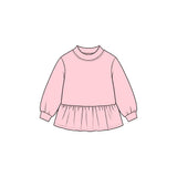 MOQ 5 pcs pink long sleeves kids girls cotton peplum top
