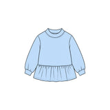 MOQ 5 pcs light blue long sleeves kids girls cotton peplum top