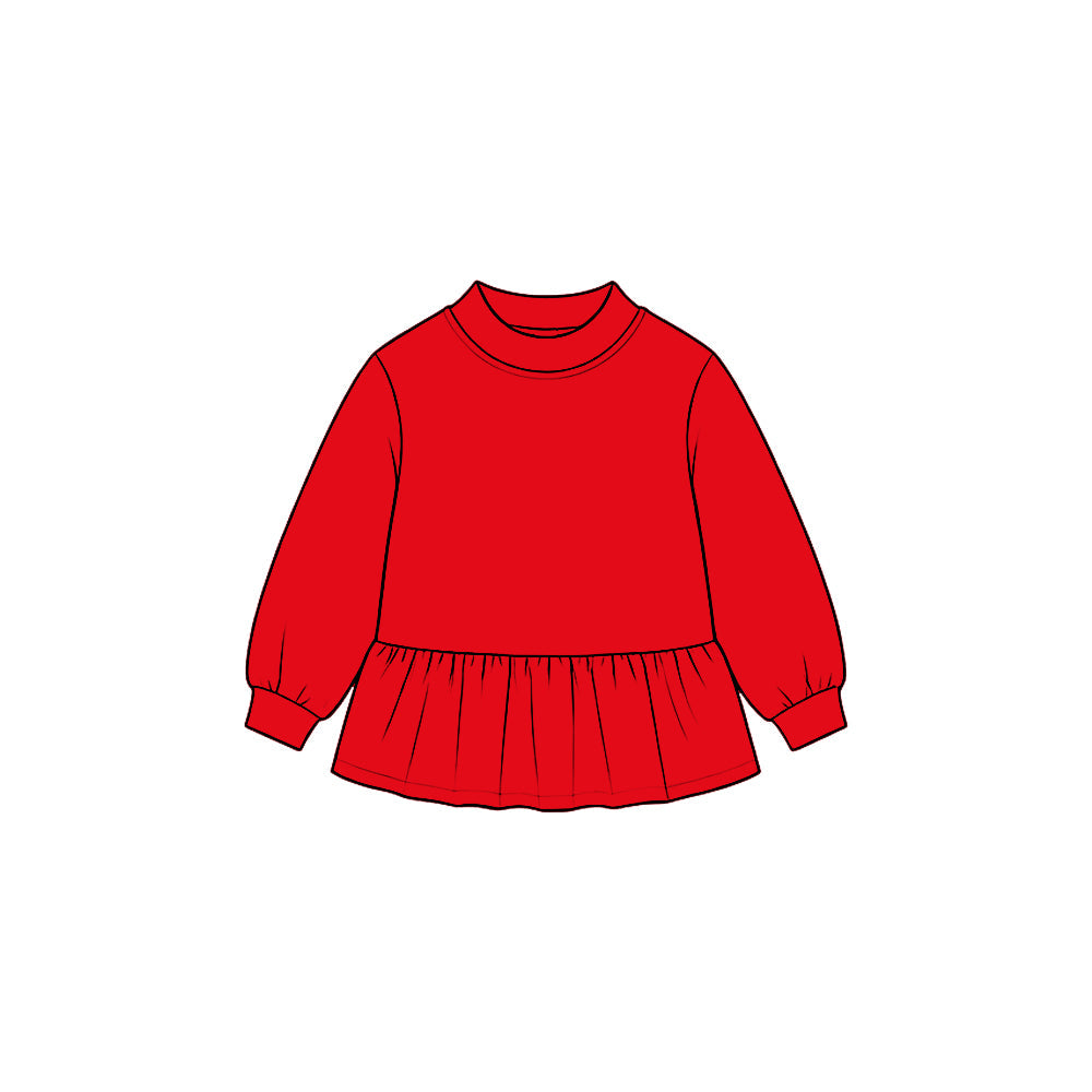 MOQ 5 pcs red long sleeves kids girls cotton peplum top