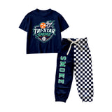 MOQ 5 short sleeves baseball top plaid pants boy team outfits