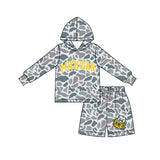 MOQ 5 pcs grey camo hoodie M shorts boys team outfits