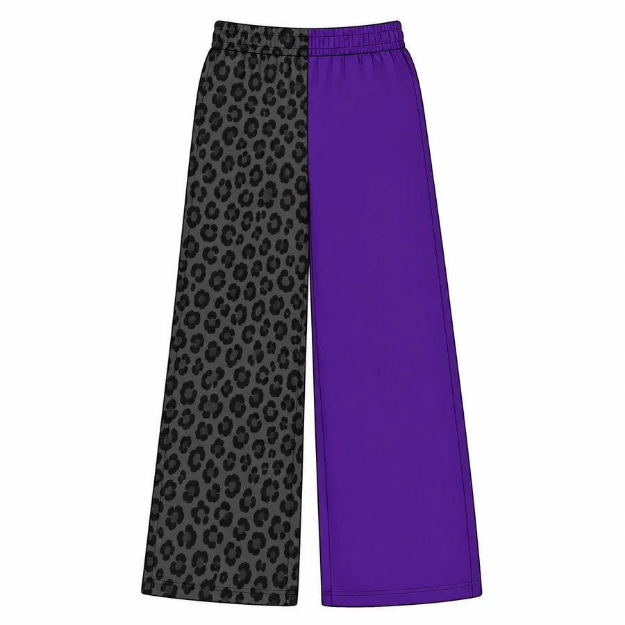 MOQ 5 pcs leopard purple kids girls team pants