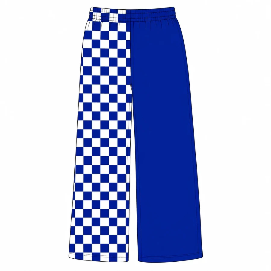 MOQ 5 pcs plaid blue kids girls team pants