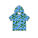 MOQ 5 pcs blue green camo short sleeves boys hoodie