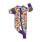 MOQ 8 pcs tiger bow baby girls Christmas team zipper romper