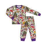 MOQ 8 pcs tiger L S U bow girls Christmas team pajamas set