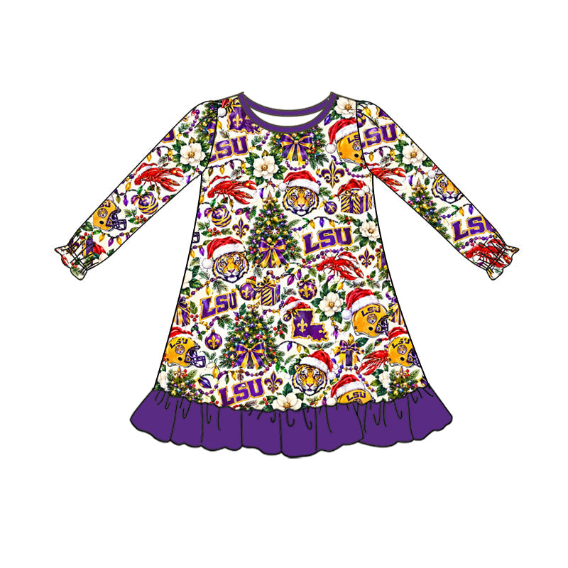 MOQ 8 pcs tiger bow girls Christmas team dresses