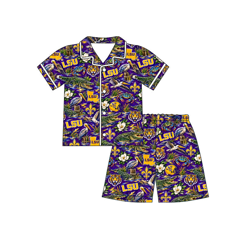 MOQ 8 pcs tiger L S U short sleeves women button down team pajamas