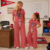 MOQ 8 short sleeves G red stripe mommy and me team outfits