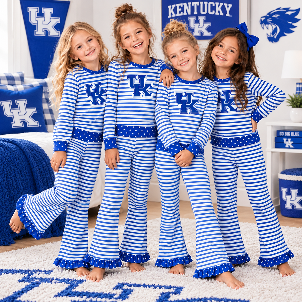 MOQ 8 Long sleeves U K blue stripe girls team outfits