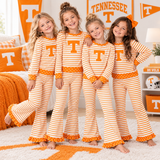 MOQ 8 Long sleeves orange T stripe girls team outfits