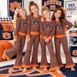 MOQ 8 Long sleeves A U orange navy stripe girls team outfits