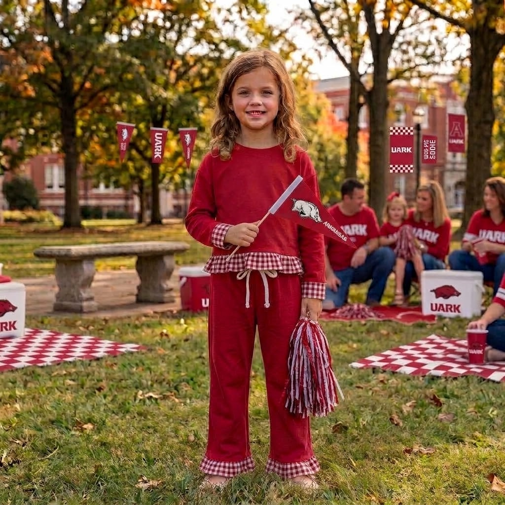 MOQ 8 Long sleeves plaid ruffle girls team outfits