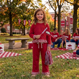 MOQ 8 Long sleeves plaid ruffle girls team outfits