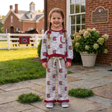 MOQ 8 Long sleeves grey camo maroon ruffle girls team outfits