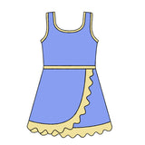 Sleeveless light blue yellow scallop girls athletic dress
