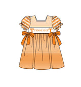 MOQ 5 pcs Short sleeves orange stripe T girls team dresses
