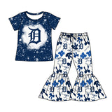MOQ 3 pcs bleached navy top bow bell bottoms pants girls team clothes