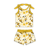 MOQ 3 pcs sleeveless M yellow bow top shorts girls team clothes