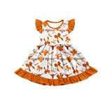 MOQ 3 pcs flutter sleeves bull skull bows girls team dress