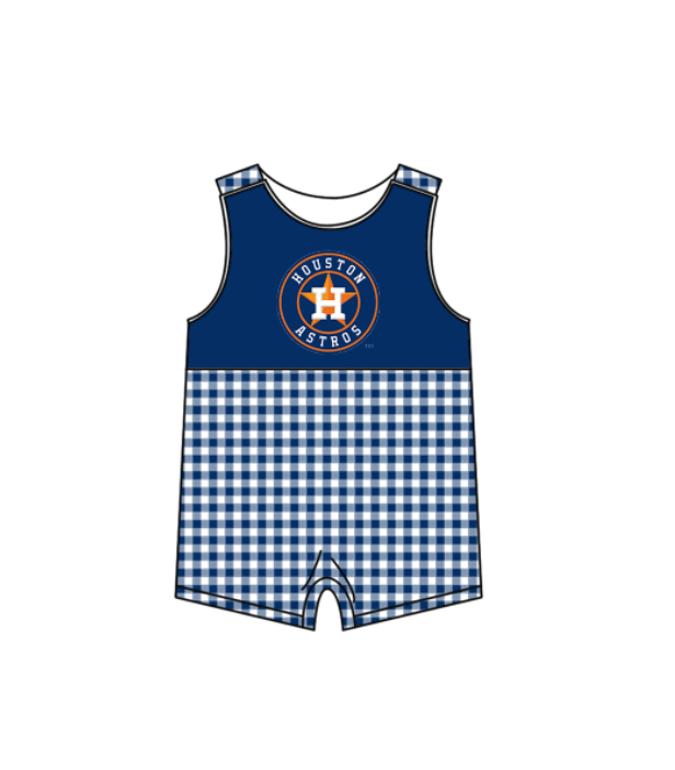 MOQ 5 pcs dark blue plaids sleeveless H baby boys team romper