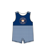 MOQ 5 pcs dark blue plaids sleeveless H baby boys team romper